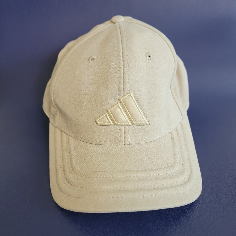 Adidas Performance Baseball Cap Tan Embroidered Logo Fitted Hat Mens M 7 1/8